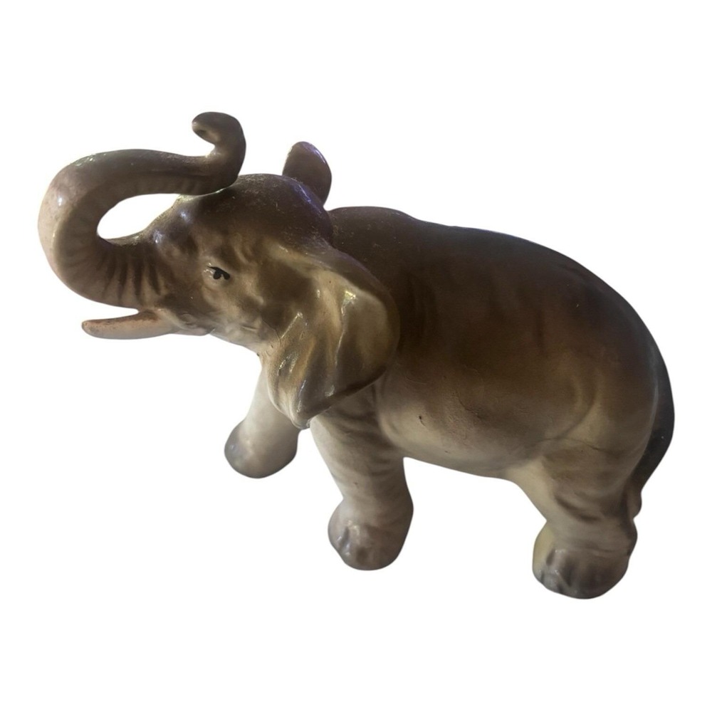 Nippon Elephant Figurine Ceramic Trunk Up, Vintage Japan, Yoko Boeki Co MCM